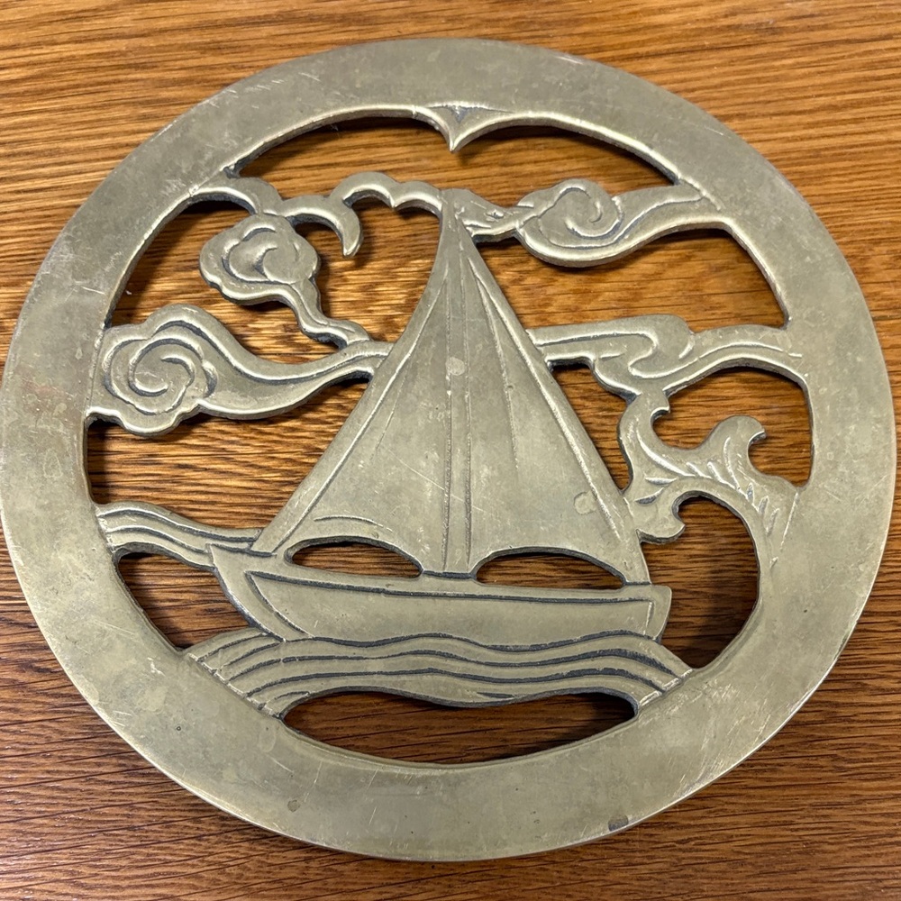 Nautical Brass Trivet with Sailboat Design